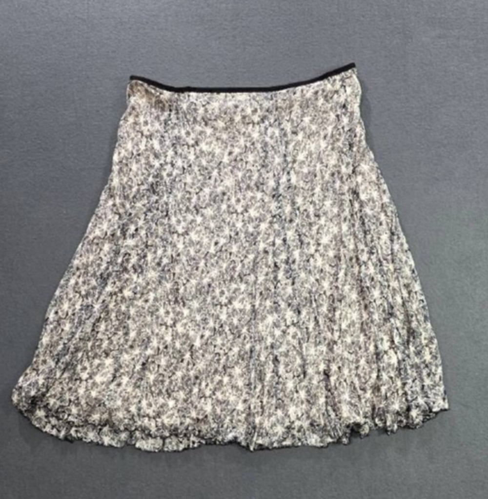 Sigrid Olsen 100% silk Charcoal Grey Floral Pattern A-line Skirt XL A008460